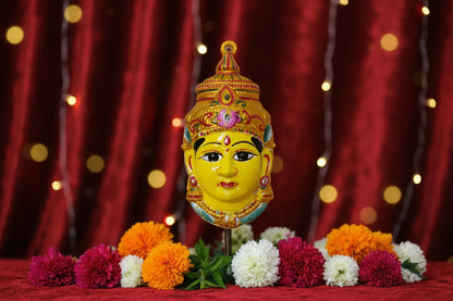Traditional hand painted metal Gowri Devi Face with crown for Varalakshmi pooja decoration