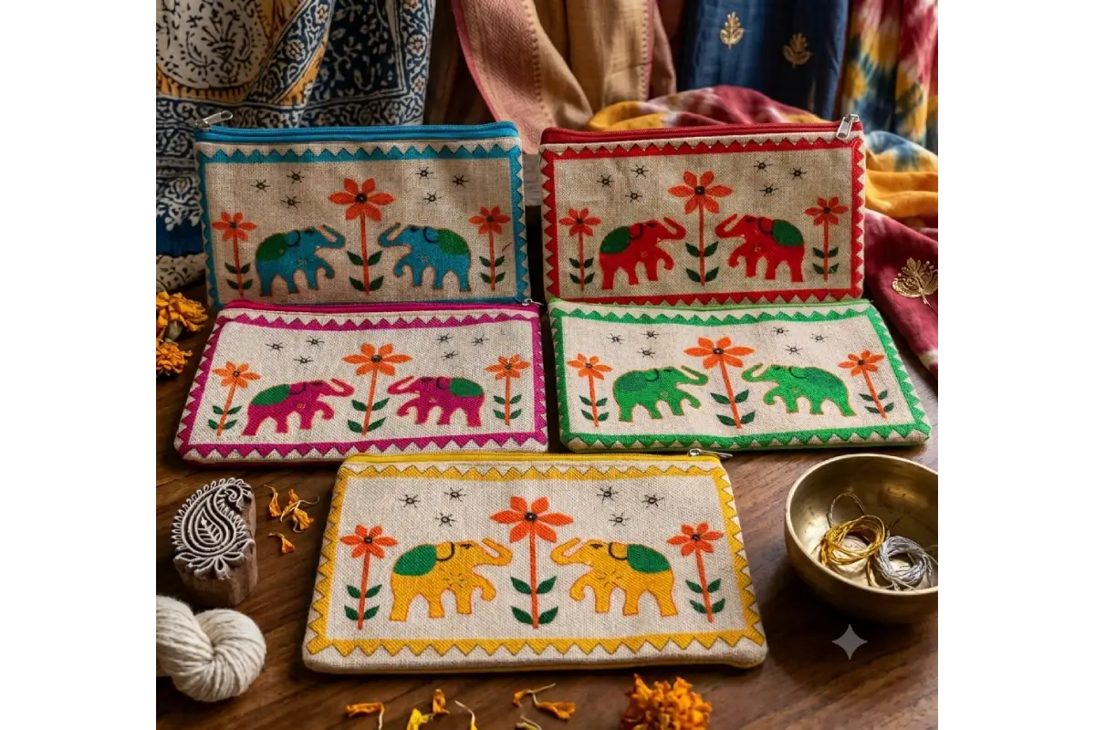 Traditional printed purse with ethnic pattern and zipper closure for wedding return gifts