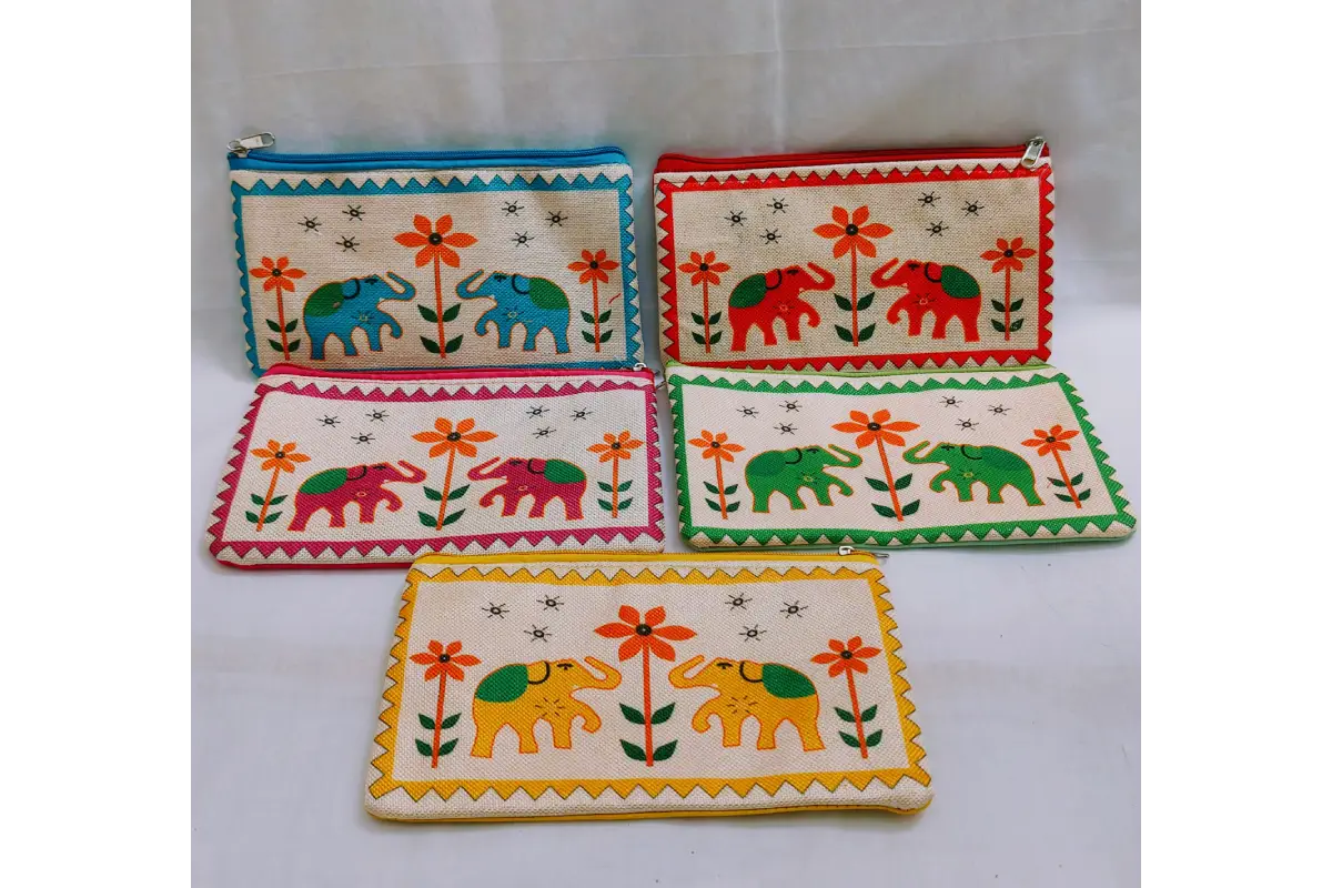 Open traditional printed purse showing smooth zipper closure and fabric inner lining