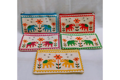 Open traditional printed purse showing smooth zipper closure and fabric inner lining