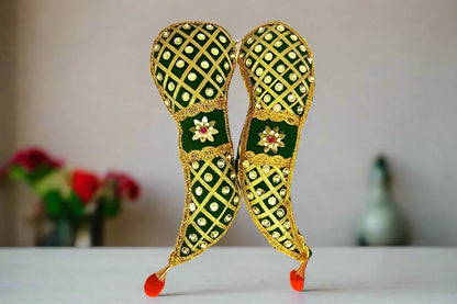 Traditional cloth Vagamalai garland draped onto an Ammavaru doll framework for Varalakshmi puja