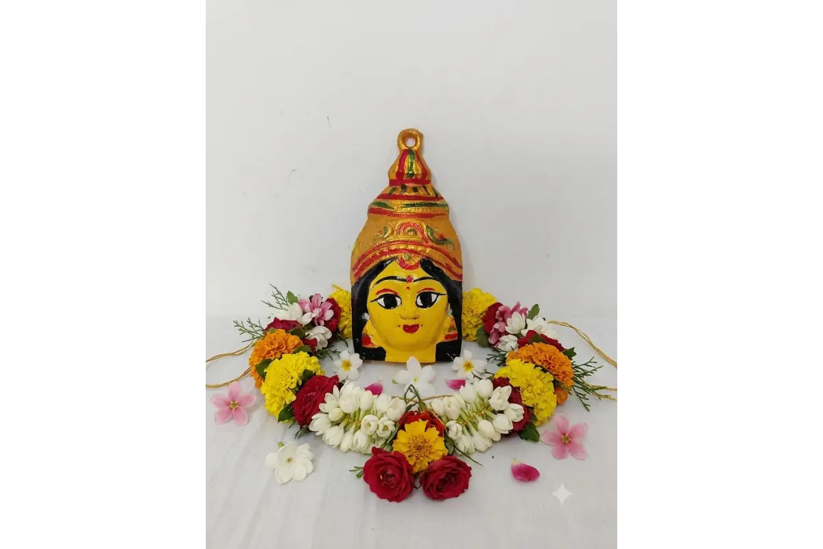 Yellow metal Varalakshmi Devi Amman face mukhvada for kalash alankaram from Puja Celebrations