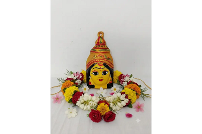 Yellow metal Varalakshmi Devi Amman face mukhvada for kalash alankaram from Puja Celebrations