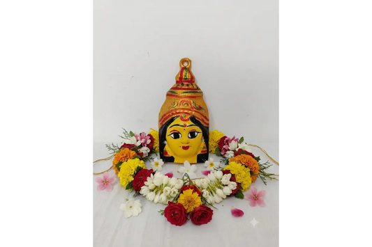 Yellow metal Varalakshmi Devi Amman face mukhvada for kalash alankaram from Puja Celebrations