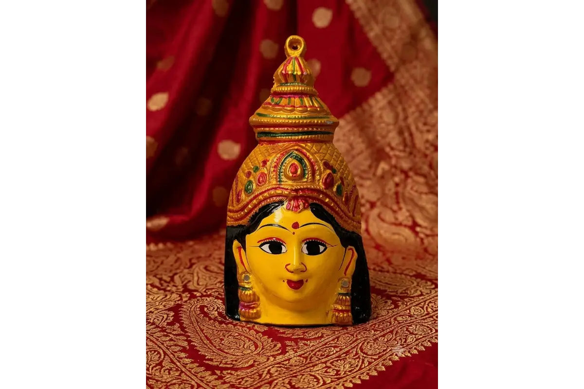 Yellow metal Varalakshmi Devi Amman face mukhvada for kalash alankaram from Puja Celebrations