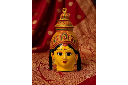 Yellow metal Varalakshmi Devi Amman face mukhvada for kalash alankaram from Puja Celebrations