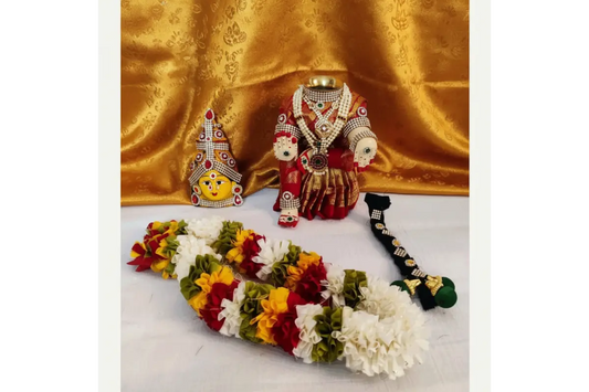 Readymade decorated Varalakshmi mini doll set adorned with saree and jewelry for pooja decoration - Puja Celebrations