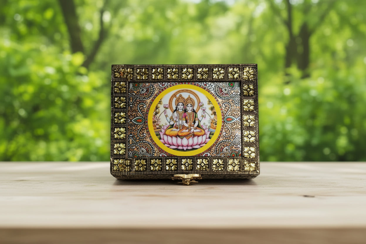 Tanjore Print Wooden Jewel Box