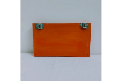 Back perspective of wooden Warli keyholder showing pre-installed wall mounting slots
