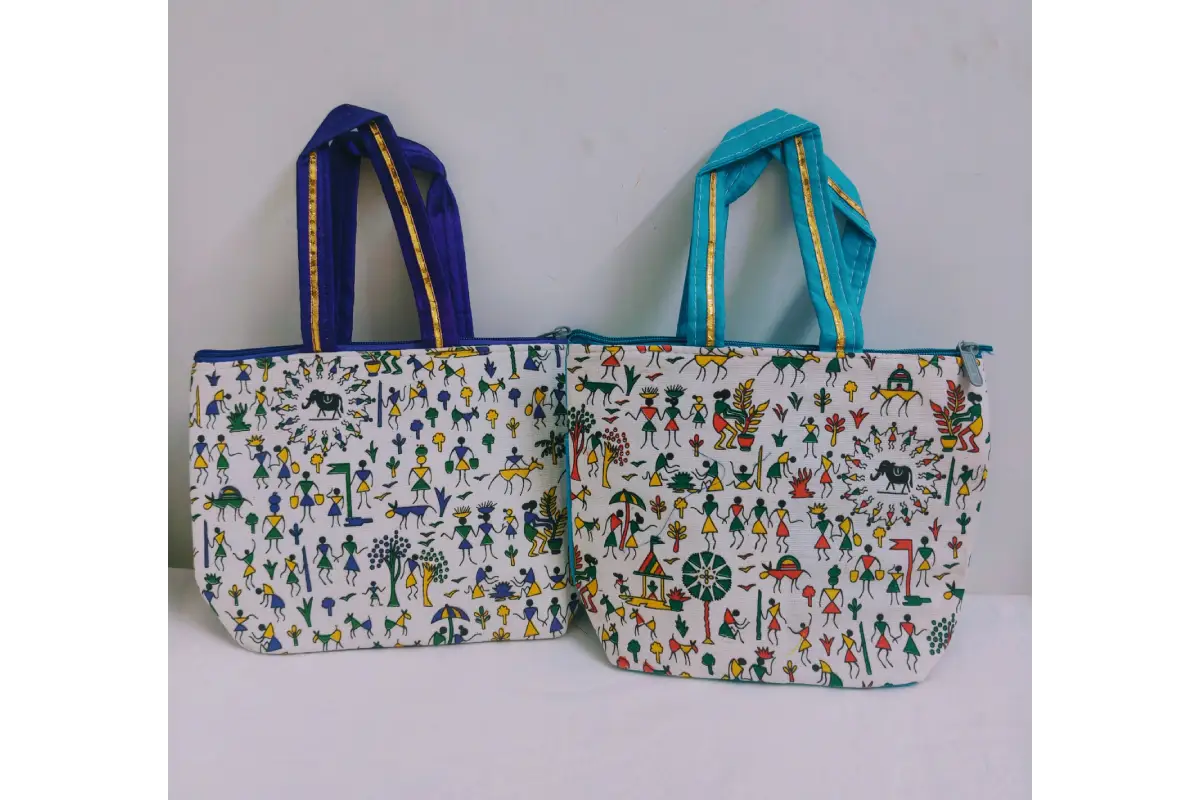 Multiple color border options of warli print handbags for wholesale return gift orders