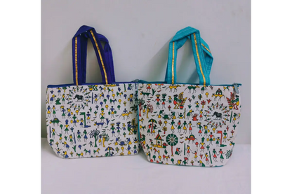 Multiple color border options of warli print handbags for wholesale return gift orders