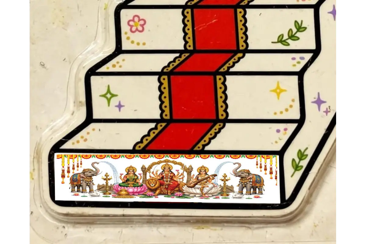 Bulk stacks of digital print backdrop cloths packed for wholesale orders at Puja Celebrations