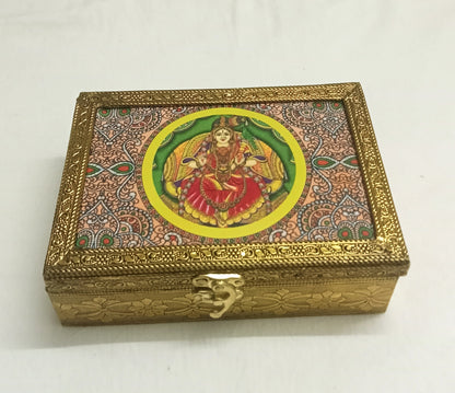 Bulk stock of Tanjore print wooden jewelry boxes packed as traditional return gifts by Puja Celebrations