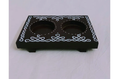 Size dimension chart showing diameter and height of Puja Celebrations wooden diya holder
