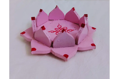 Close-up shot of laser cut wooden lotus petals and smooth lacquer finish