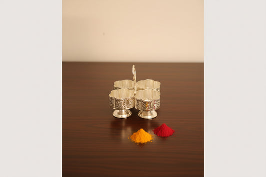 German Silver 4 Cup Holder - Puja Celebrations