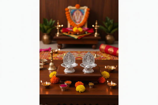 German Silver Lakshmi Agarbathi Stand Pair - Puja Celebrations