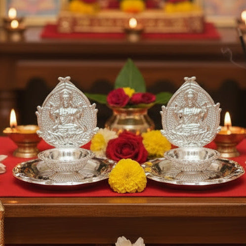 Lakshmi Silver Plated Diya - Varalakshmi Puja diya set