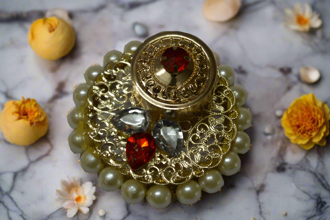 Metal Pearl Studded Kumkum Box