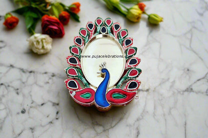Oval Meenakari Peacock Kumkum Box