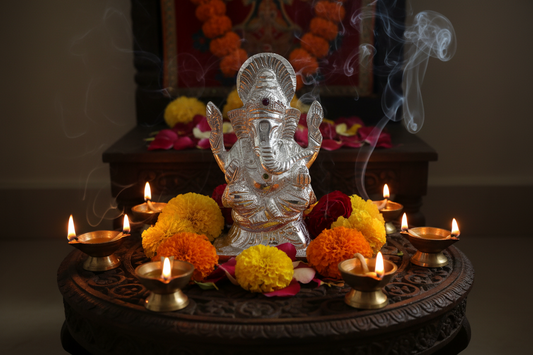 White Metal Lord Ganesha - Puja Celebrations