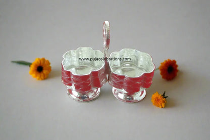 White Metal Haldi Kumkum Holder - Puja Celebrations